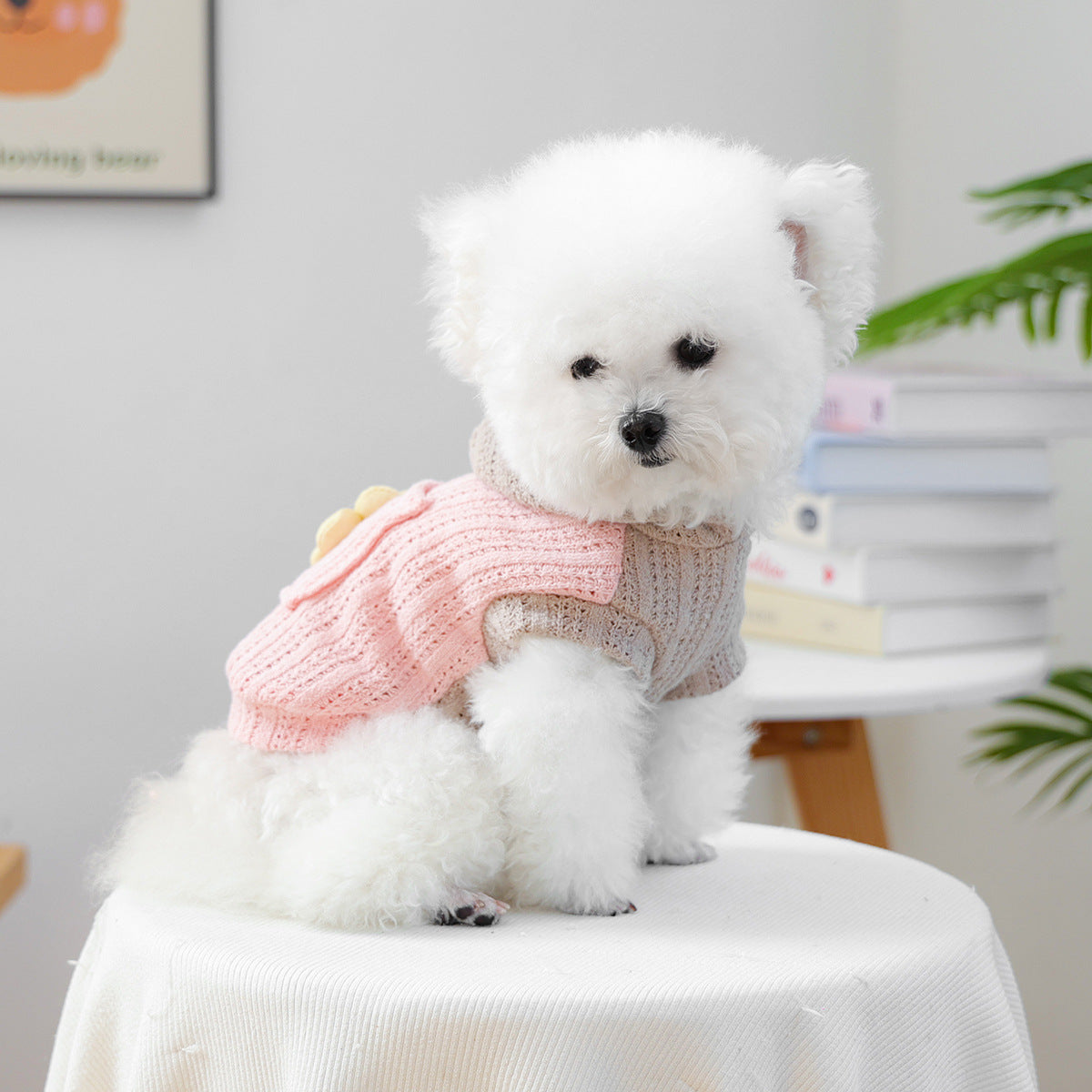 Little Floral Hooded Pet Knitted Coat - Pink