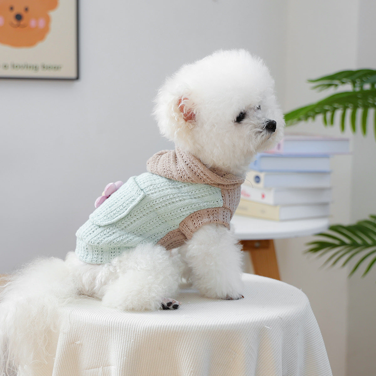 Little Floral Hooded Pet Knitted Coat - Green