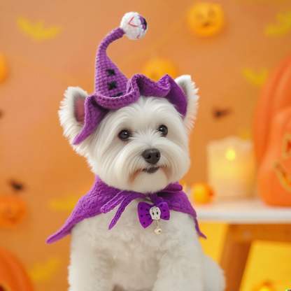 Purple Crochet Halloween Witch Pet Hat