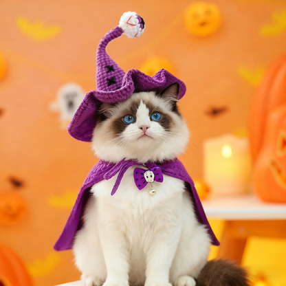 Purple Crochet Halloween Witch Pet Hat