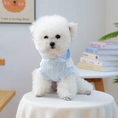Little Floral Hooded Pet Knitted Coat - Blue