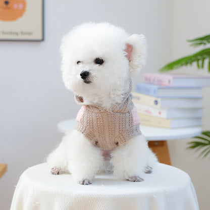 Little Floral Hooded Pet Knitted Coat - Pink