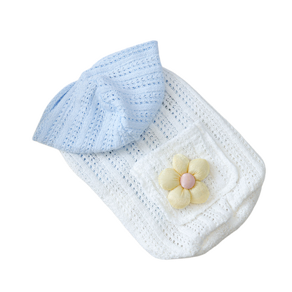 Little Floral Hooded Pet Knitted Coat - Blue