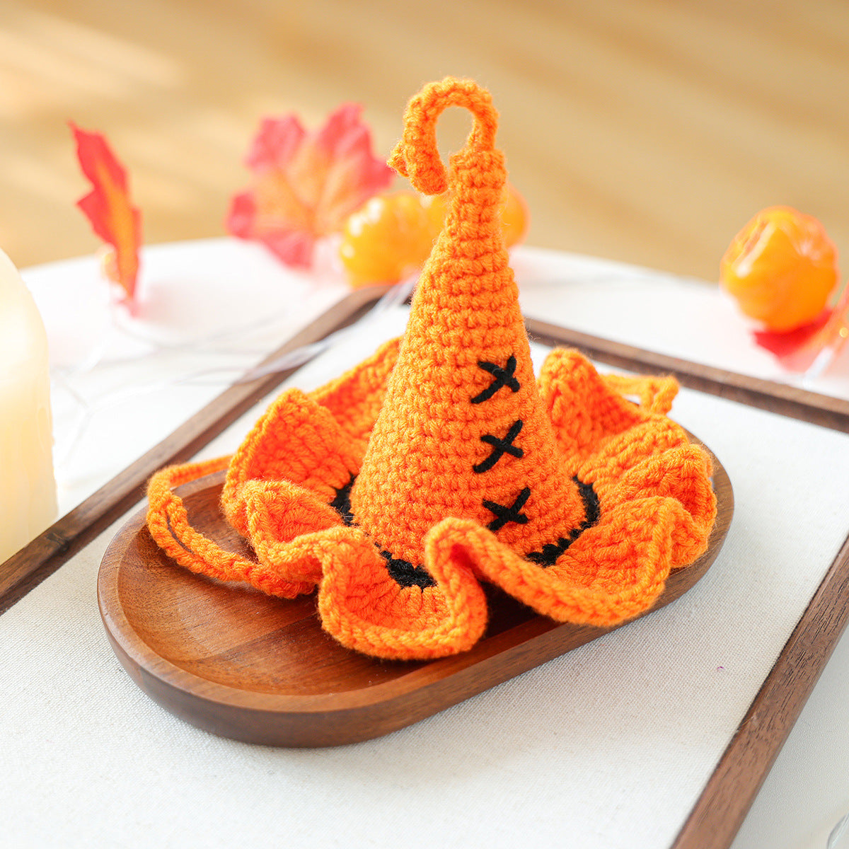 Orange Crochet Halloween Witch Pet Hat