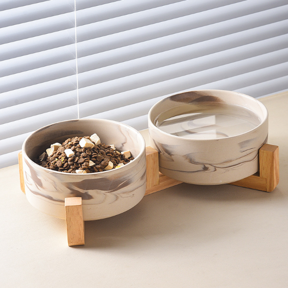 Marbled Double - Bowl Pet Feeder and Waterer