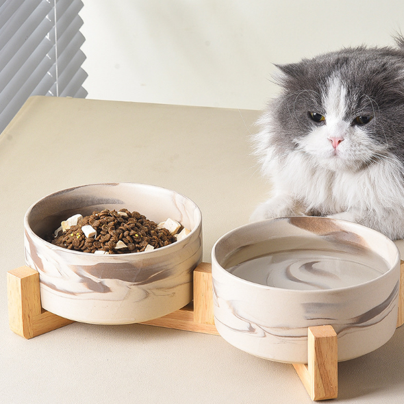 Marbled Double - Bowl Pet Feeder and Waterer