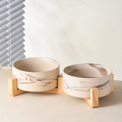 Marbled Double - Bowl Pet Feeder and Waterer