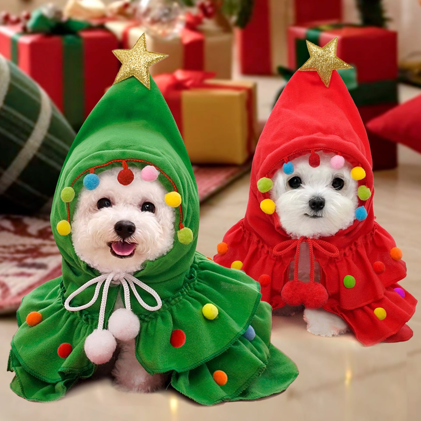 Starry Christmas Pet Pom-Pom Riding Hood - Green