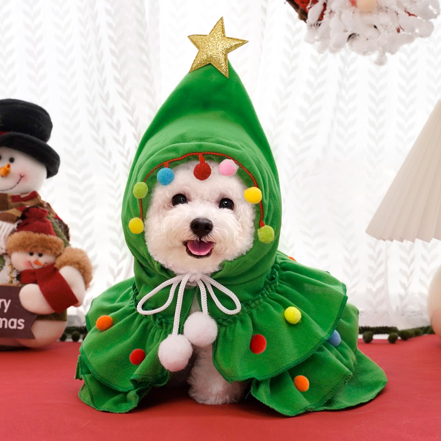 Starry Christmas Pet Pom-Pom Riding Hood - Green