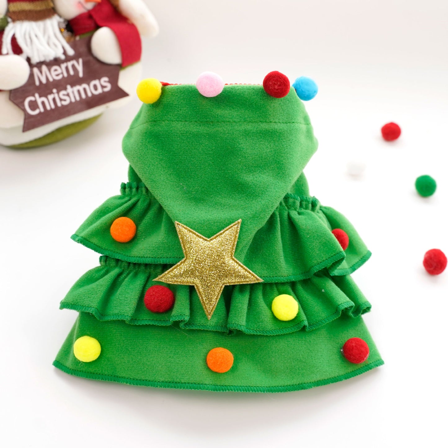 Starry Christmas Pet Pom-Pom Riding Hood - Green