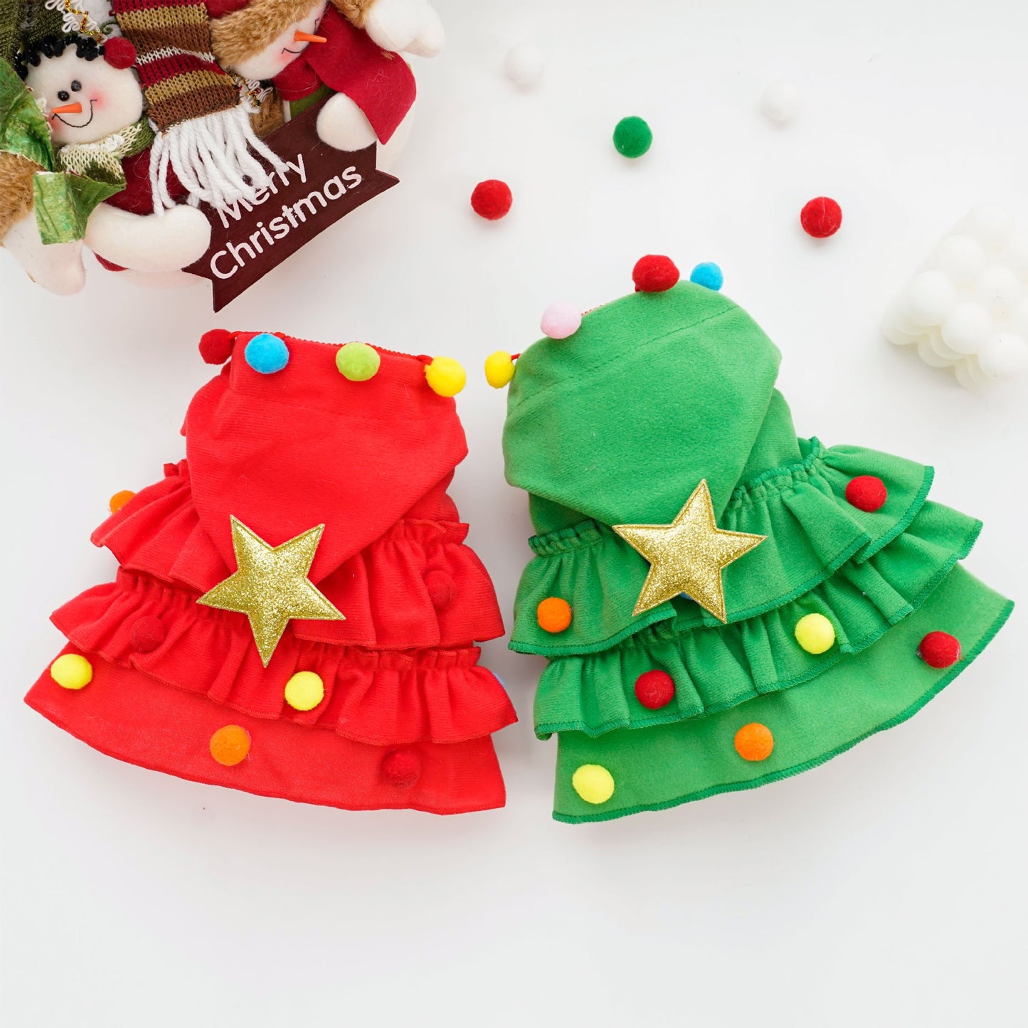 Starry Christmas Pet Pom-Pom Riding Hood - Green