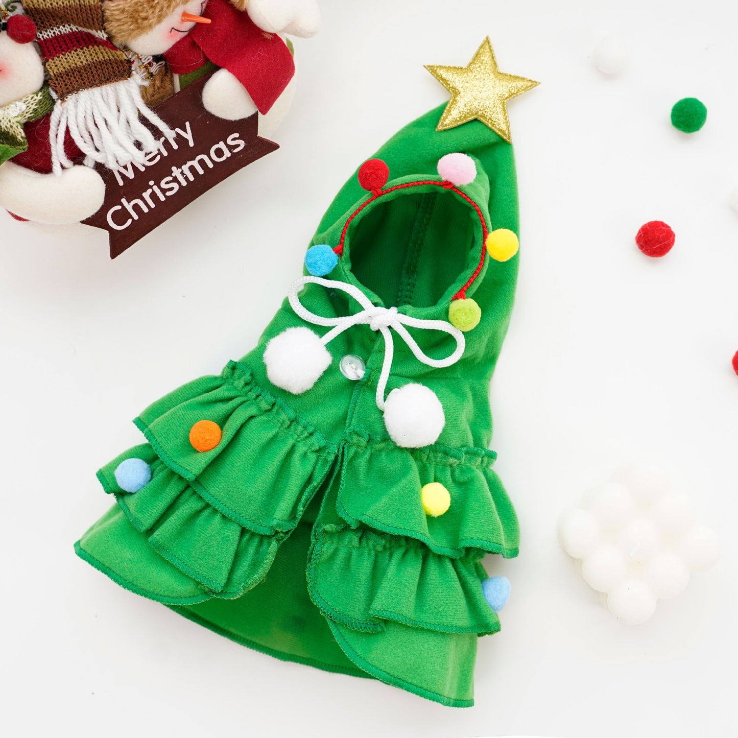 Starry Christmas Pet Pom-Pom Riding Hood - Green