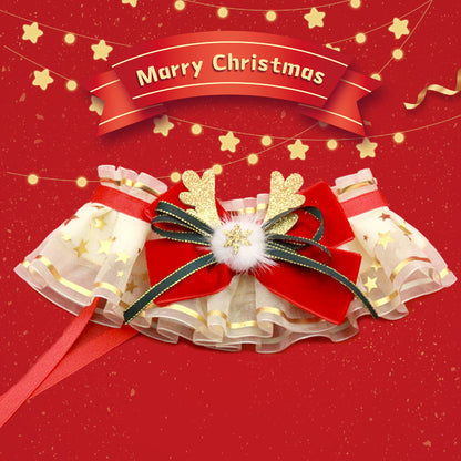 Christmas Golden Deer Star Pet Collar Accessory