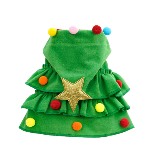 Starry Christmas Pet Pom-Pom Riding Hood - Green