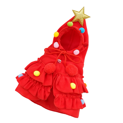 Starry Christmas Pet Pom-Pom Riding Hood - Red