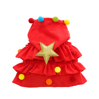 Starry Christmas Pet Pom-Pom Riding Hood - Red