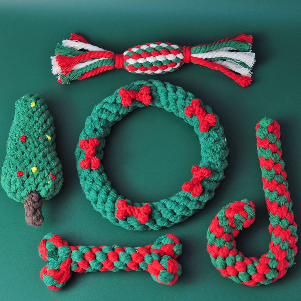 Christmas Woven Pet Fun Rope Knot Toy Pet