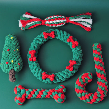 Christmas Woven Pet Fun Rope Knot Toy Pet