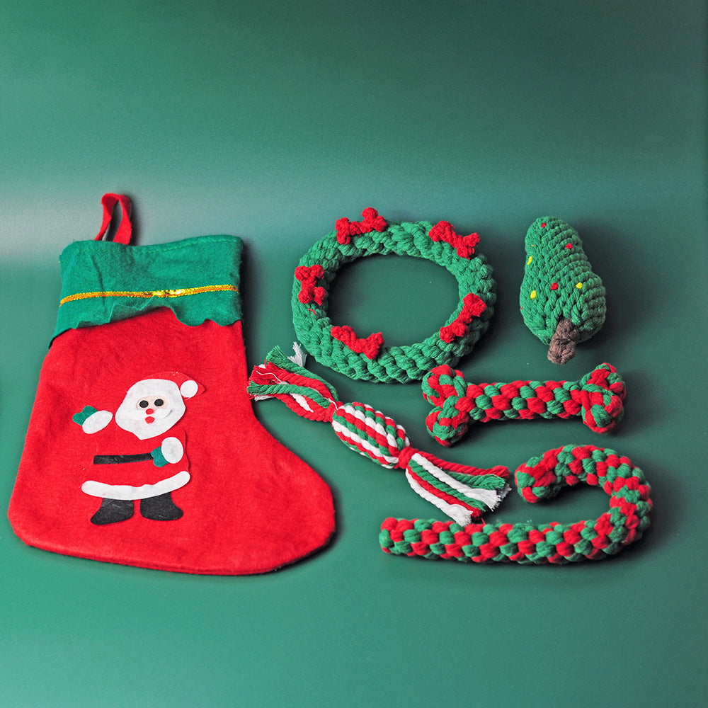Christmas Stocking Pet Rope Knot Toy Gift Set