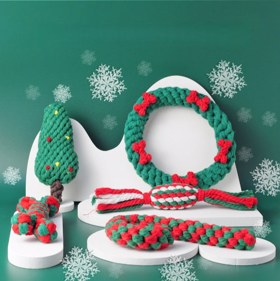 Christmas Woven Pet Fun Rope Knot Toy Pet
