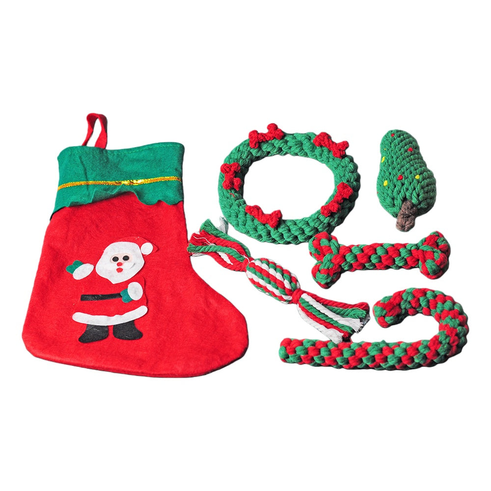 Christmas Stocking Pet Rope Knot Toy Gift Set