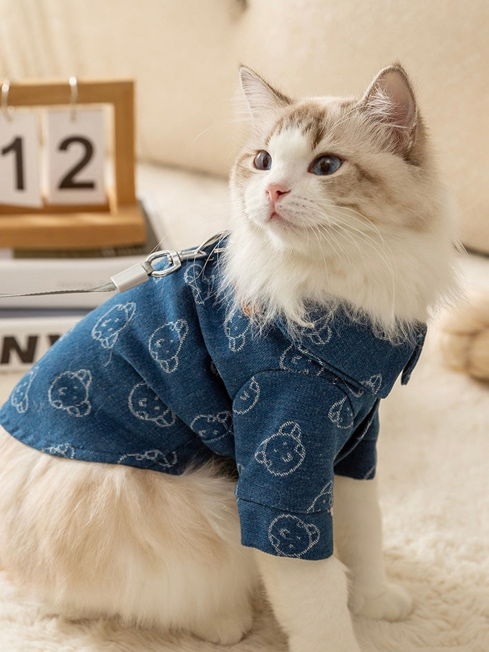 Cuddly Blue Bear Demin Pet Top