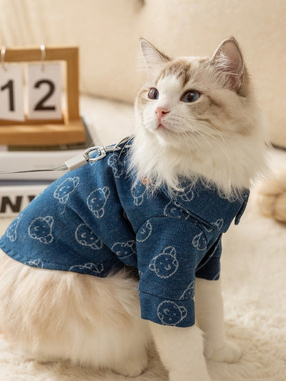 Cuddly Blue Bear Demin Pet Top