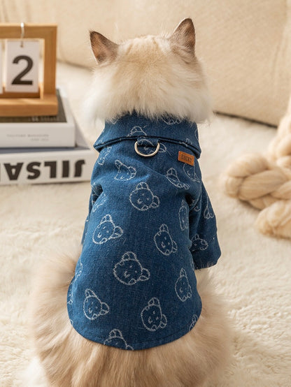 Cuddly Blue Bear Demin Pet Top