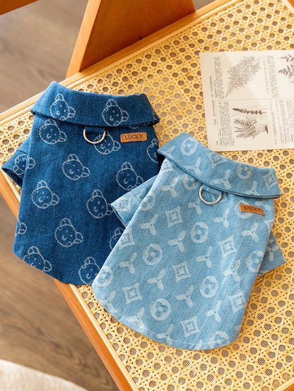 Cuddly Blue Bear Demin Pet Top