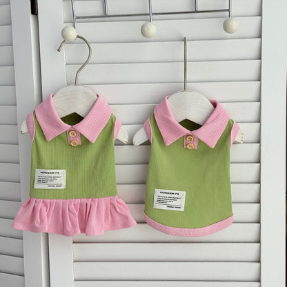 Avocado & Pink Ribbed Pet Top