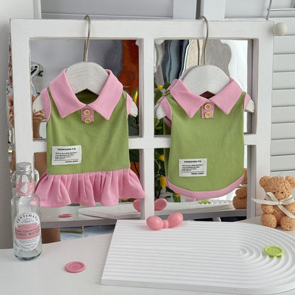 Avocado & Pink Ribbed Pet Top