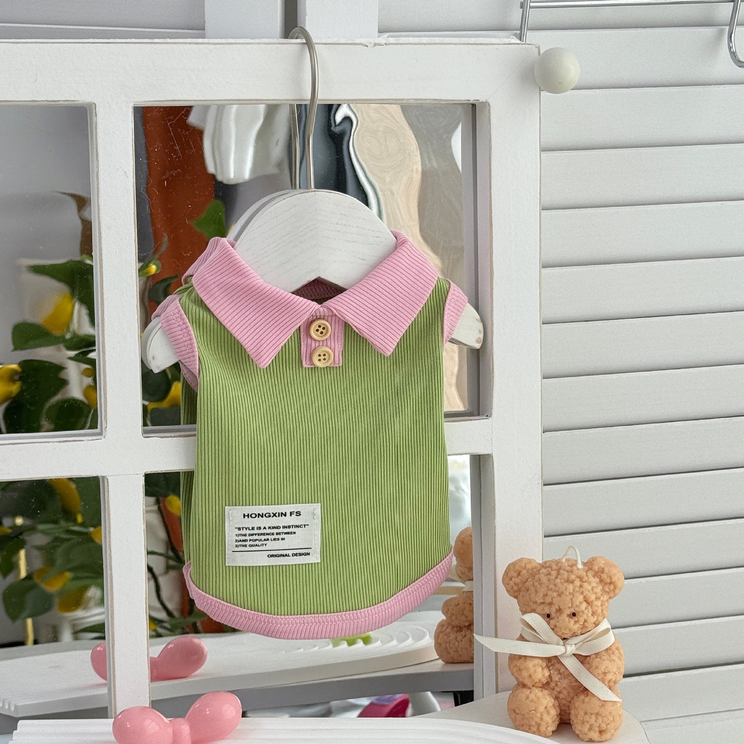 Avocado & Pink Ribbed Pet Top