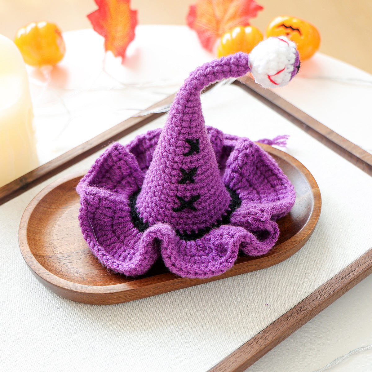 Purple Crochet Halloween Witch Pet Hat