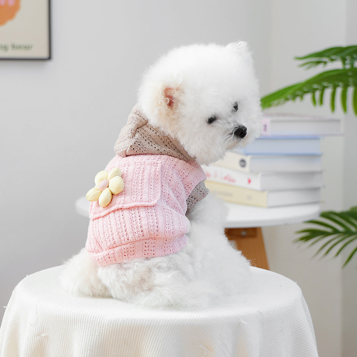 Little Floral Hooded Pet Knitted Coat - Pink