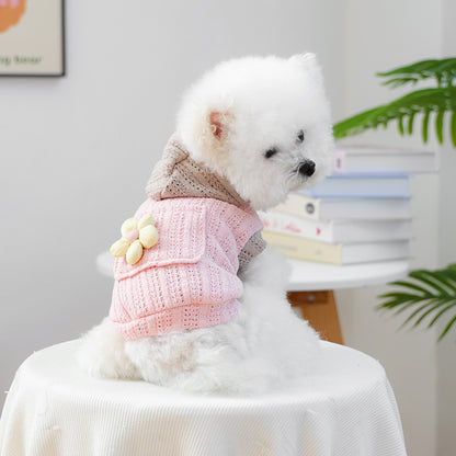 Little Floral Hooded Pet Knitted Coat - Pink