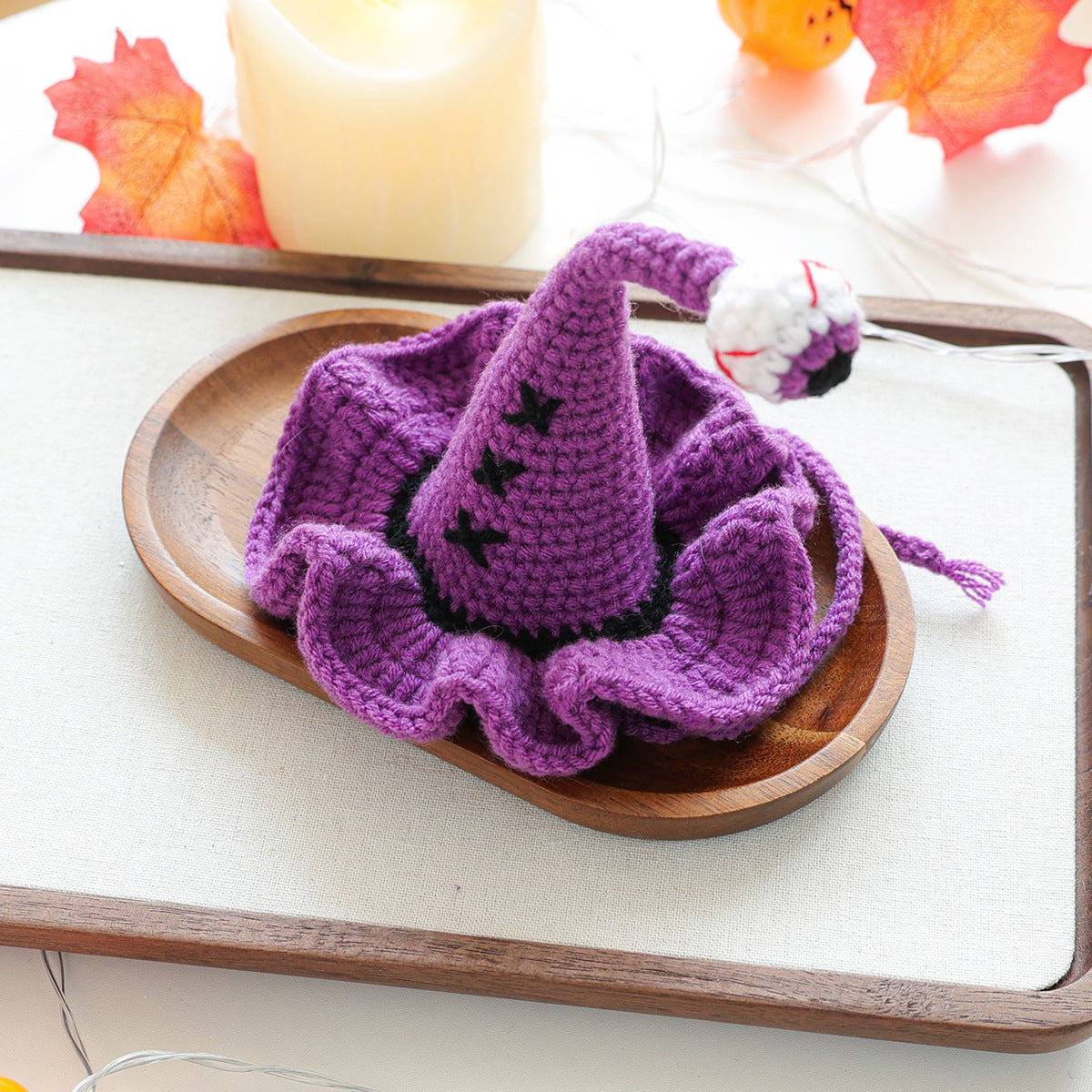 Purple Crochet Halloween Witch Pet Hat
