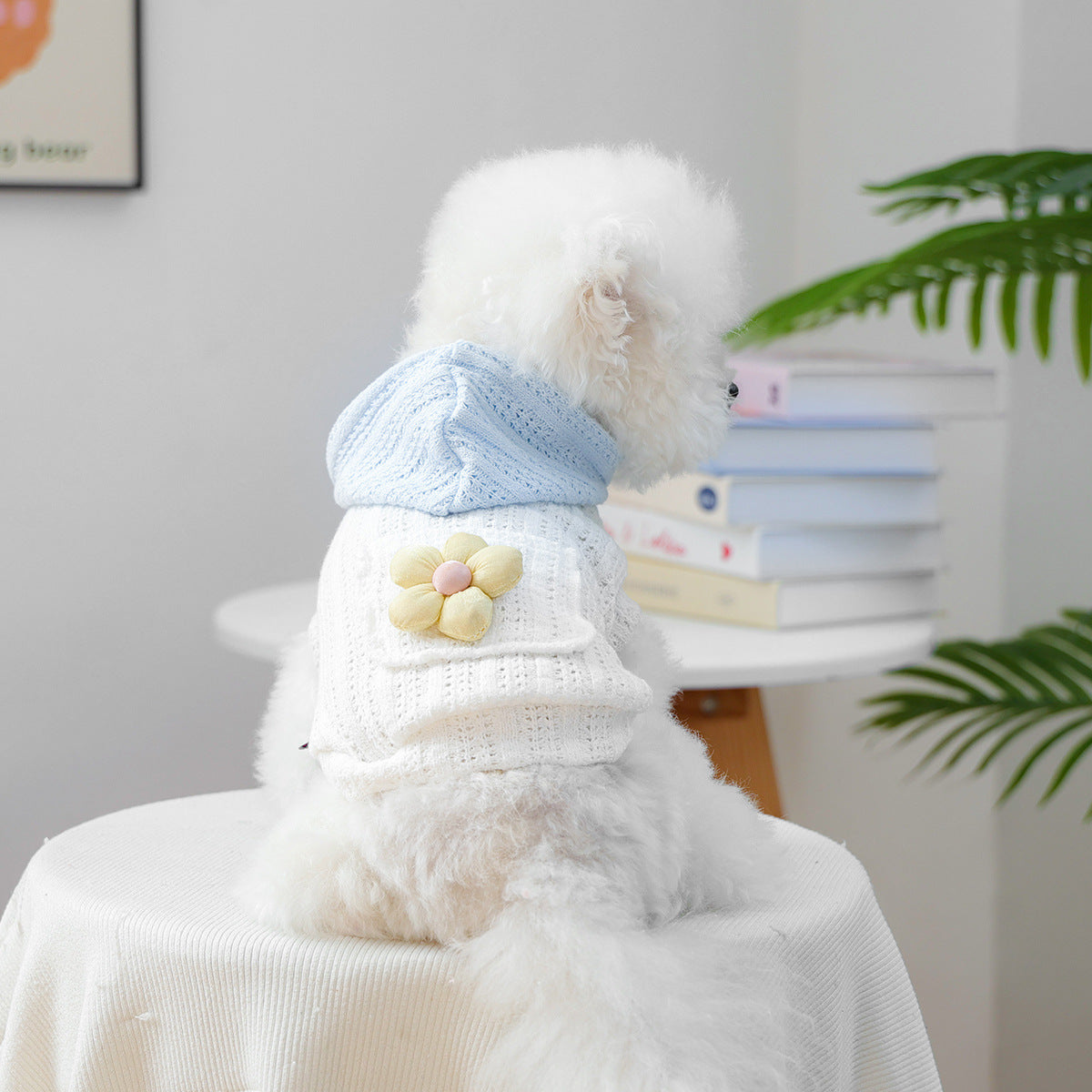 Little Floral Hooded Pet Knitted Coat - Blue