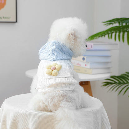 Little Floral Hooded Pet Knitted Coat - Blue