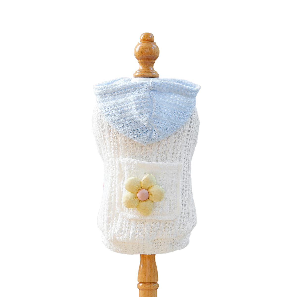 Little Floral Hooded Pet Knitted Coat - Blue