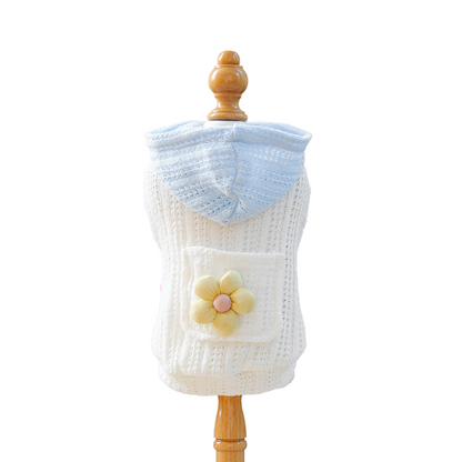 Little Floral Hooded Pet Knitted Coat - Blue
