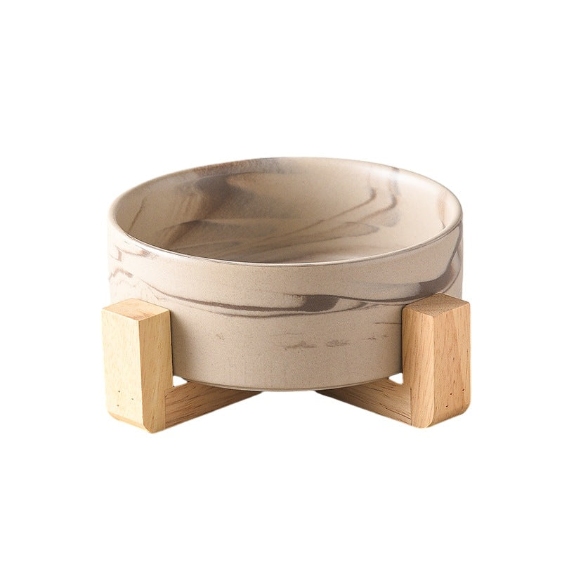 Marbled Ceramic Pet Bowls with Wooden Stands