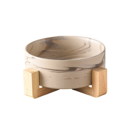 Marbled Ceramic Pet Bowls with Wooden Stands